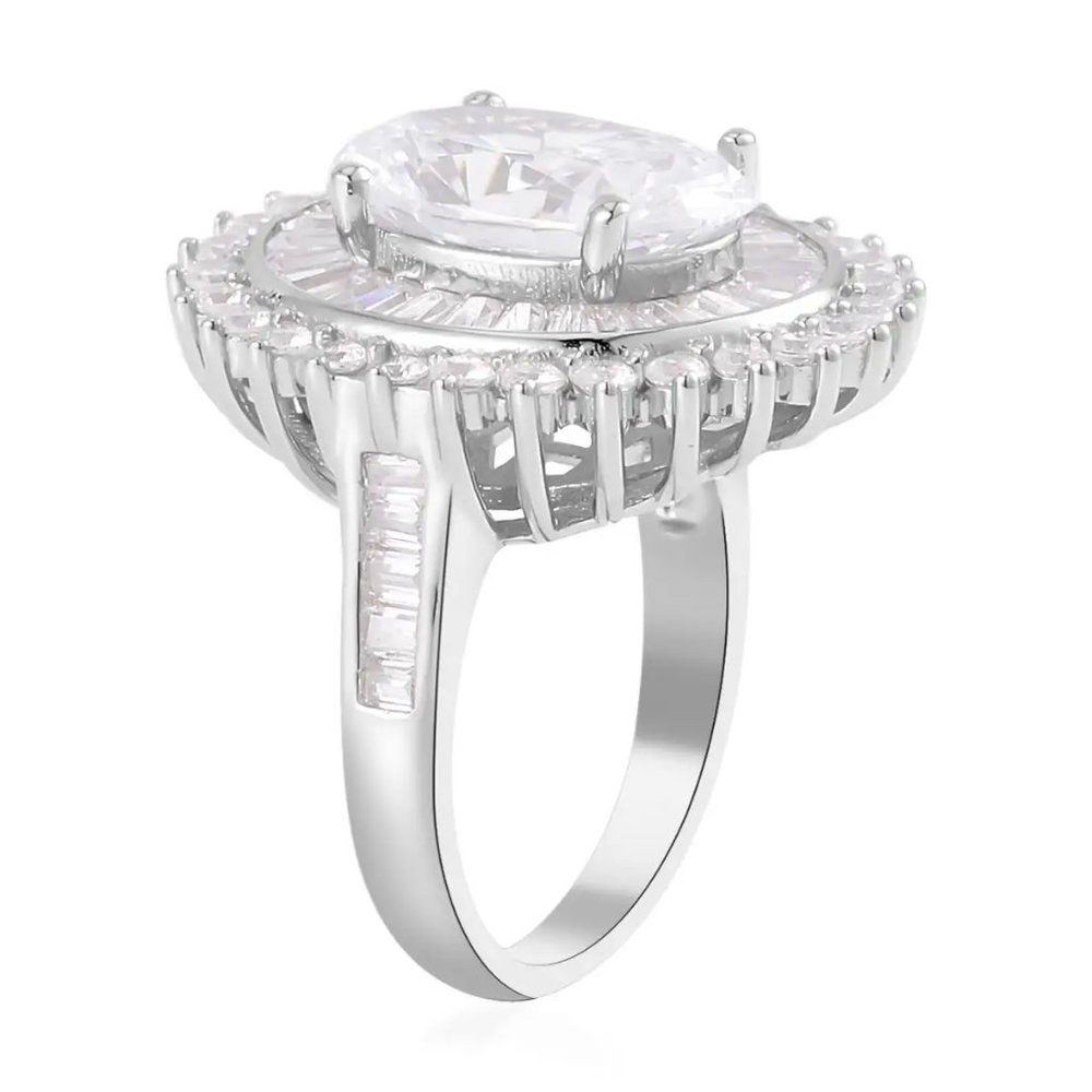 NIB Sz 7 Lustro Stellas Finest Simulated Diamond Double Halo Sterling Ring